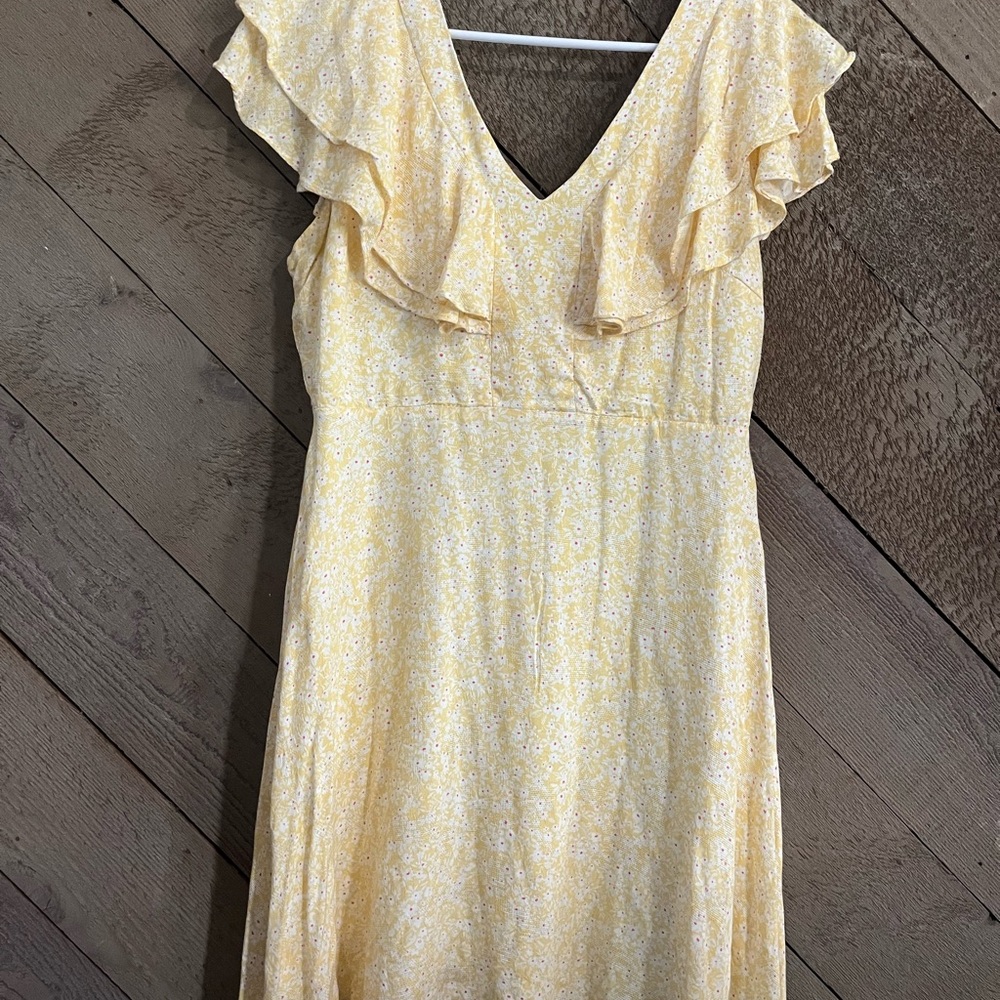 Altar'd State Yellow Floral Ruffle V-Neck Mini Dress